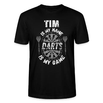 T-shirt de fléchettes personnalisé pour Tim - T-shirt bio CRAFTER Stanley Stella Unisexe - noir - Devant - Alina (178cm) & Michal (187cm)