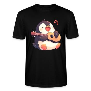 Pinguin Ukulele Kawaii Pinguin Niedlich - Stanley/Stella Unisex Bio-T-Shirt CRAFTER - Schwarz - Vorne - Alina (178cm) & Michal (187cm)