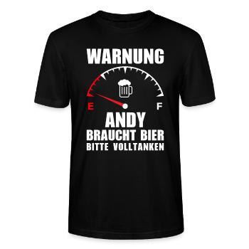 Andy braucht Bier Bitte volltanken - Stanley/Stella Unisex Bio-T-Shirt CRAFTER - Schwarz - Vorne - Alina (178cm) & Michal (187cm)
