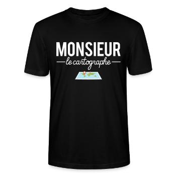 Monsieur le cartographe métier cartographe humour - T-shirt bio CRAFTER Stanley Stella Unisexe - noir - Devant - Alina (178cm) & Michal (187cm)