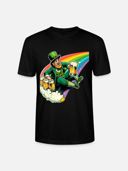 Leprechaun (Irish Leprechaun) on Rainbow - Stanley/Stella CRAFTER Unisex Organic T-Shirt - black