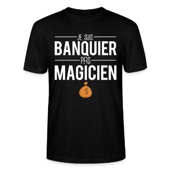 Je suis banquier pas magicien blague banquier - T-shirt bio CRAFTER Stanley Stella Unisexe - noir - Devant - Alina (178cm) & Michal (187cm)