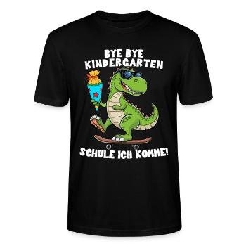 Einschulung Schulanfang Jungen Schulkind Dino Trex - Stanley/Stella Unisex Bio-T-Shirt CRAFTER - Schwarz - Vorne - Alina (178cm) & Michal (187cm)