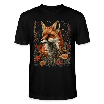 Natur Floral Fuchs - Stanley/Stella Unisex Bio-T-Shirt CRAFTER - Schwarz - Vorne - Alina (178cm) & Michal (187cm)