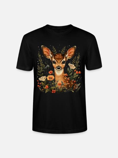 Flowers Deer - Stanley/Stella CRAFTER Unisex Organic T-Shirt - black