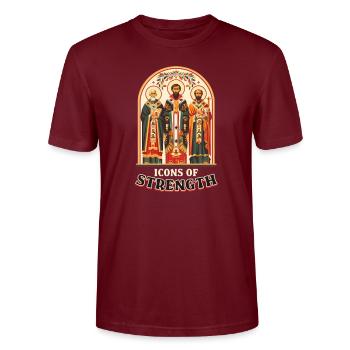 Orthodoxe Ikonen der Stärke - Stanley/Stella Unisex Bio-T-Shirt CRAFTER - Burgunderrot - Vorne - Alina (178cm) & Michal (187cm)