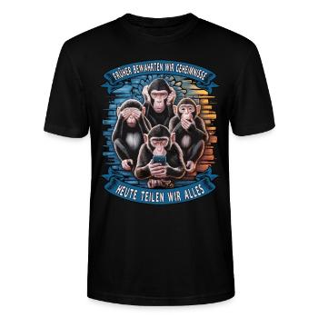 lustiger weise Affen Spruch Handy social media - Stanley/Stella Unisex Bio-T-Shirt CRAFTER - Schwarz - Vorne - Alina (178cm) & Michal (187cm)