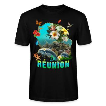 Reunion Delfin Tropic Schmetterling Seestern - Stanley/Stella Unisex Bio-T-Shirt CRAFTER - Schwarz - Vorne - Alina (178cm) & Michal (187cm)