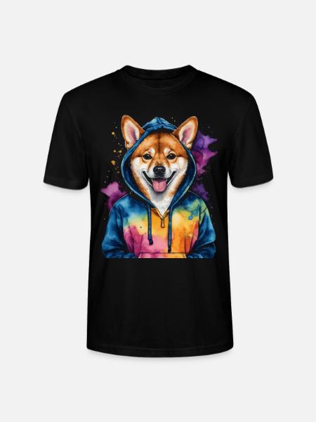 Shiba Inu hættetrøje hund sjovt dyr design print - Stanley Stella CRAFTER unisex økologisk-T-shirt - sort