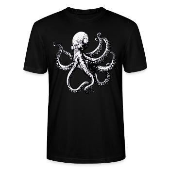 Komplizierte Schwarz-Weiß-Oktopus-Illustration - Stanley/Stella Unisex Bio-T-Shirt CRAFTER - Schwarz - Vorne - Alina (178cm) & Michal (187cm)