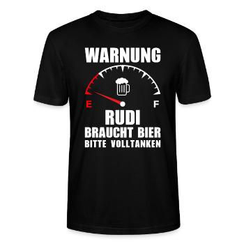 Rudi braucht Bier Bitte volltanken - Stanley/Stella Unisex Bio-T-Shirt CRAFTER - Schwarz - Vorne - Alina (178cm) & Michal (187cm)