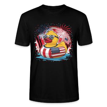 Patriotisches Gummi-Entchen amerikanischer Flagge - Stanley/Stella Unisex Bio-T-Shirt CRAFTER - Schwarz - Vorne - Alina (178cm) & Michal (187cm)