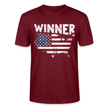Gewinner US Winner - Stanley/Stella CRAFTER Unisex Organic T-Shirt - burgundy - Front - Alina (178cm) & Michal (187cm)