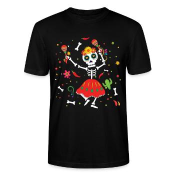 Tanzendes Skelett Muertos Tag der Toten Halloween - Stanley/Stella Unisex Bio-T-Shirt CRAFTER - Schwarz - Vorne - Alina (178cm) & Michal (187cm)