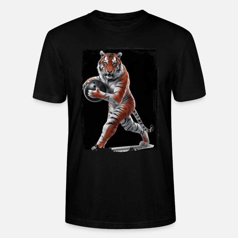 Tiger spielt Bowling Geschenk - Stanley/Stella Unisex Bio-T-Shirt CRAFTER - Schwarz