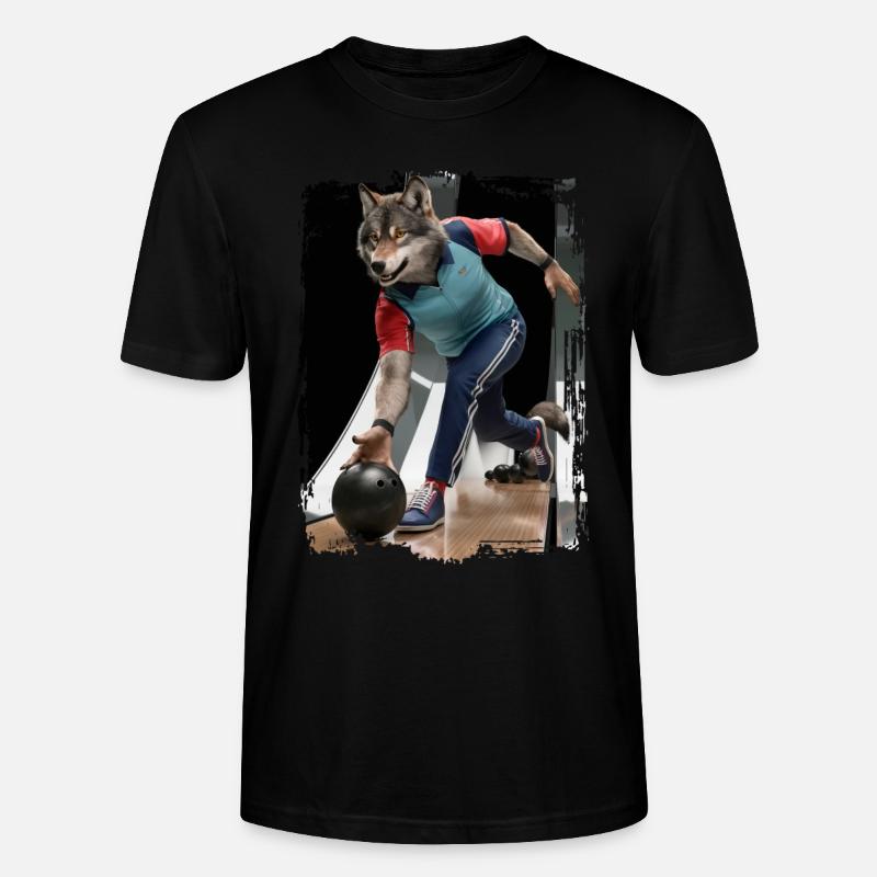 Wolf spielt Bowling Geschenk - Stanley/Stella Unisex Bio-T-Shirt CRAFTER - Schwarz