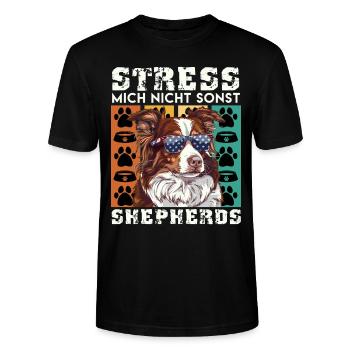 Aussie STRESS MICH NICHT SONST SHEPHERDS Lustiges - Stanley/Stella Unisex Bio-T-Shirt CRAFTER - Schwarz - Vorne - Alina (178cm) & Michal (187cm)