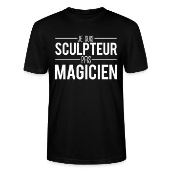 Je suis sculpteur pas magicien cadeau sculpteur - T-shirt bio CRAFTER Stanley Stella Unisexe - noir - Devant - Alina (178cm) & Michal (187cm)