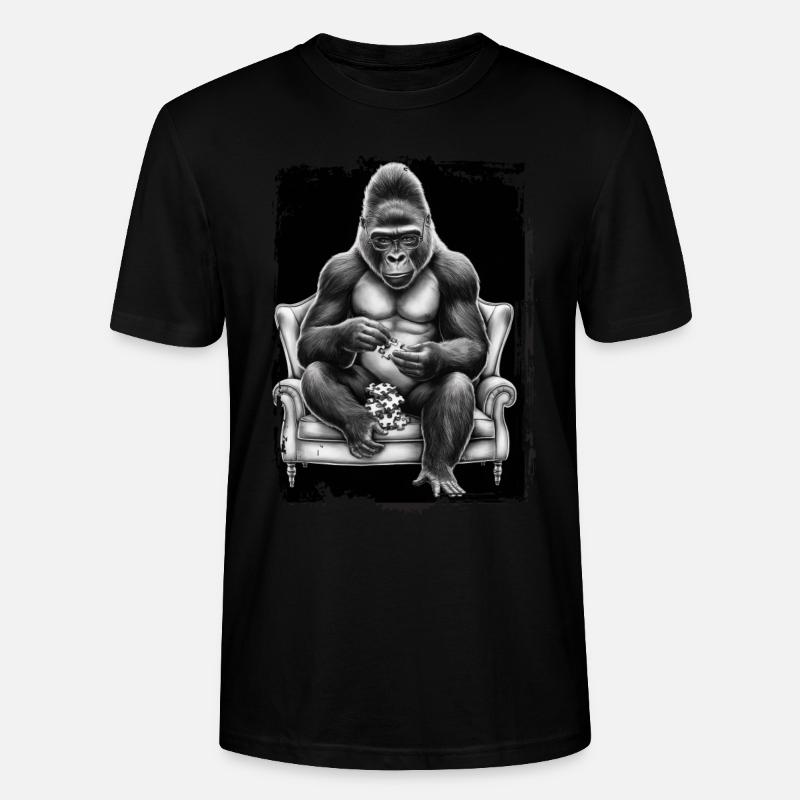 Gorilla spielt Puzzle Geschenk - Stanley/Stella Unisex Bio-T-Shirt CRAFTER - Schwarz
