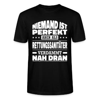 Niemand Ist Perfekt Rettungssanitäter Sanitäter - Stanley/Stella Unisex Bio-T-Shirt CRAFTER - Schwarz - Vorne - Alina (178cm) & Michal (187cm)