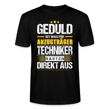 Geduld Ist Was Für Anzugträger Techniker Spruch - Stanley/Stella Unisex Bio-T-Shirt CRAFTER - Schwarz - Vorne - Alina (178cm) & Michal (187cm)