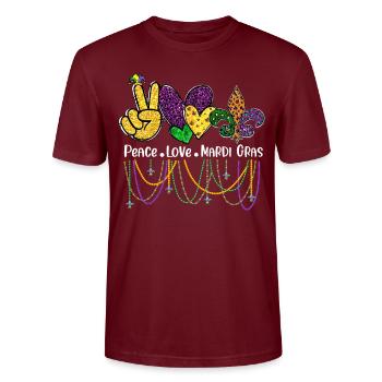 Peace Love Mardi Gras Perles Femmes Carnaval Parade - T-shirt bio CRAFTER Stanley Stella Unisexe - bordeaux - Devant - Alina (178cm) & Michal (187cm)