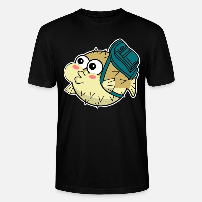Puffer Fish with Backpack - Stanley/Stella CRAFTER Unisex Organic T-Shirt - black