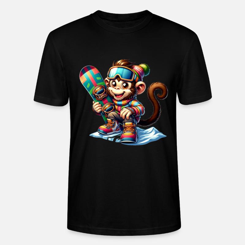 Cute Snowboarder Monkey - Stanley/Stella Unisex Bio-T-Shirt CRAFTER - Schwarz