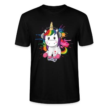 Play Controller Gaming Unicorn Controller - Stanley/Stella Unisex Bio-T-Shirt CRAFTER - Schwarz - Vorne - Alina (178cm) & Michal (187cm)