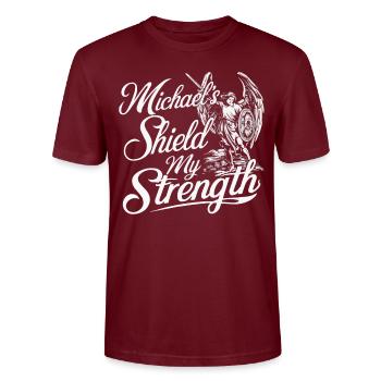 Archange Michel Catholique Christianisme Ange - T-shirt bio CRAFTER Stanley Stella Unisexe - bordeaux - Devant - Alina (178cm) & Michal (187cm)