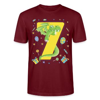 7. Geburtstag - Stanley/Stella Unisex Bio-T-Shirt CRAFTER - Burgunderrot - Vorne - Alina (178cm) & Michal (187cm)
