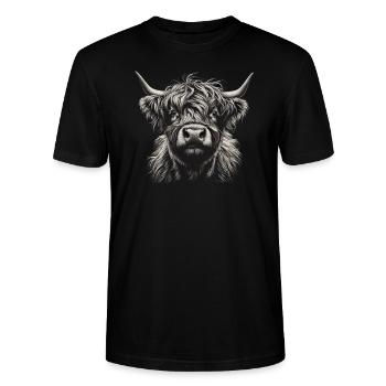 Schottische Hochlandkuh Neugieriges Gesicht - Stanley/Stella Unisex Bio-T-Shirt CRAFTER - Schwarz - Vorne - Alina (178cm) & Michal (187cm)