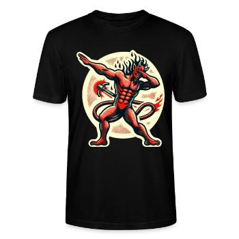 Dabbender Teufel Lustiges Dabbing Design Kostüm - Stanley/Stella Unisex Bio-T-Shirt CRAFTER - Schwarz - Vorne - Alina (178cm) & Michal (187cm)