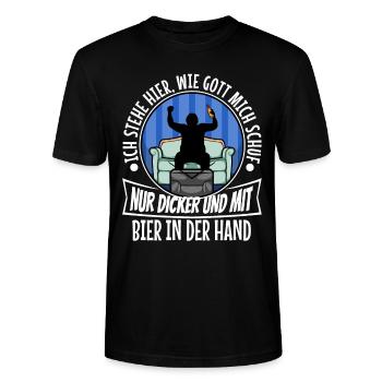 I stand here as God created me. Only thicker - Stanley/Stella CRAFTER Unisex Organic T-Shirt - black - Front - Alina (178cm) & Michal (187cm)