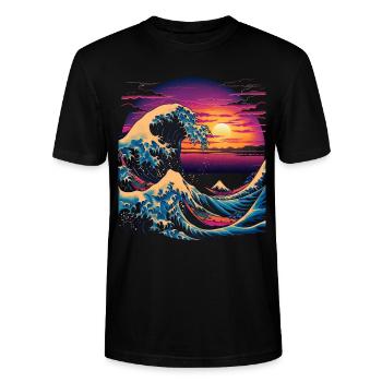 Large Wave of Kanagawa Japanese Art Aesthetics - Stanley/Stella CRAFTER Unisex Organic T-Shirt - black - Front - Alina (178cm) & Michal (187cm)
