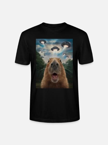 Capybara Selfie Ufo Funny Animals Pictures - Stanley/Stella CRAFTER Unisex Organic T-Shirt - black