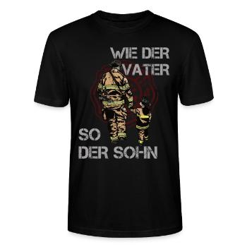 Feuerwehr Papa und Sohn Feuerwehrmann - Stanley/Stella Unisex Bio-T-Shirt CRAFTER - Schwarz - Vorne - Alina (178cm) & Michal (187cm)