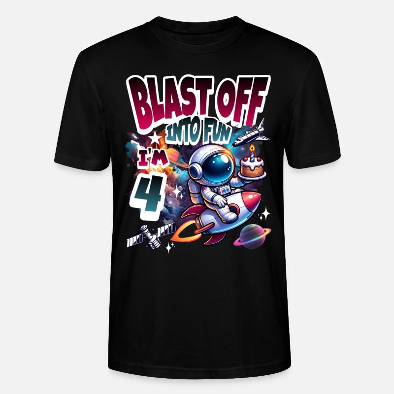 Astronaute 4e anniversaire Espace - T-shirt bio CRAFTER Stanley Stella Unisexe - noir