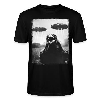 Ravn Krage Fugl UFO Alien Alien Selfie - Stanley Stella CRAFTER unisex økologisk-T-shirt - sort - Foran - Alina (178cm) & Michal (187cm)