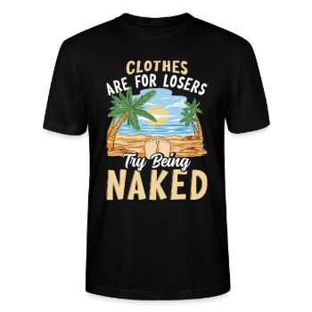 Nudism Saying - Stanley/Stella CRAFTER Unisex Organic T-Shirt - black - Front - Alina (178cm) & Michal (187cm)