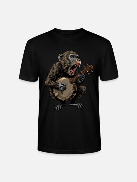 Baboon Monkey Bluegrass Banjo Player - Stanley/Stella CRAFTER Unisex Organic T-Shirt - black