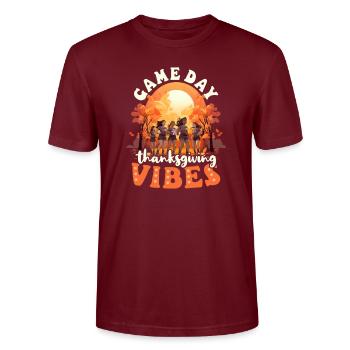Jour de match de volley-ball de Thanksgiving Ambiance de Thanksgiving - T-shirt bio CRAFTER Stanley Stella Unisexe - bordeaux - Devant - Alina (178cm) & Michal (187cm)