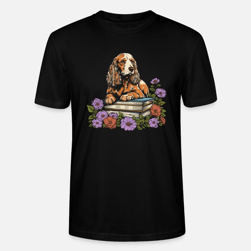 Cocker Spaniel Blumenbuchleser - Stanley/Stella Unisex Bio-T-Shirt CRAFTER - Schwarz