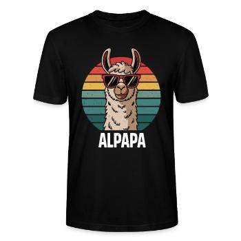 Alpaka Lama Vater Tochter Sohn Geburt Vatertag - Stanley/Stella Unisex Bio-T-Shirt CRAFTER - Schwarz - Vorne - Alina (178cm) & Michal (187cm)