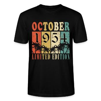 Né en octobre 1954 | Anniversaire Octobre 1954 - T-shirt bio CRAFTER Stanley Stella Unisexe - noir - Devant - Alina (178cm) & Michal (187cm)