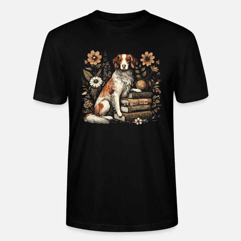 Brittany Spaniel Blumenbuchleser - Stanley/Stella Unisex Bio-T-Shirt CRAFTER - Schwarz