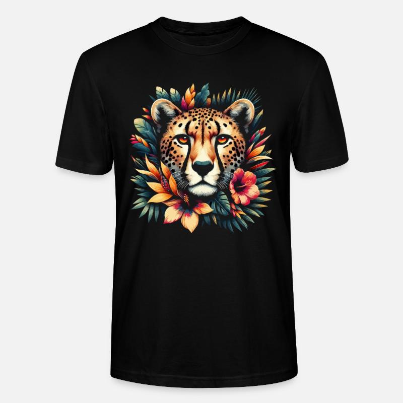 Cheetah Gepard Blumen - Stanley/Stella Unisex Bio-T-Shirt CRAFTER - Schwarz