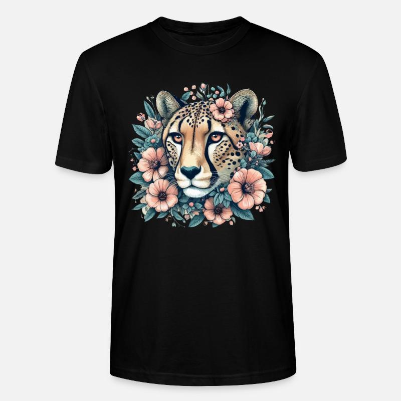 Guépard Fleurs de guépard - T-shirt bio CRAFTER Stanley Stella Unisexe - noir