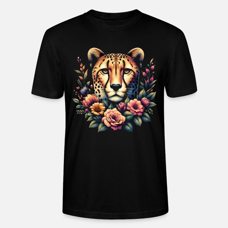 Guépard Fleurs de guépard - T-shirt bio CRAFTER Stanley Stella Unisexe - noir