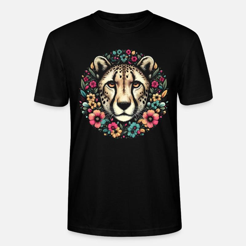 Guépard Fleurs de guépard - T-shirt bio CRAFTER Stanley Stella Unisexe - noir